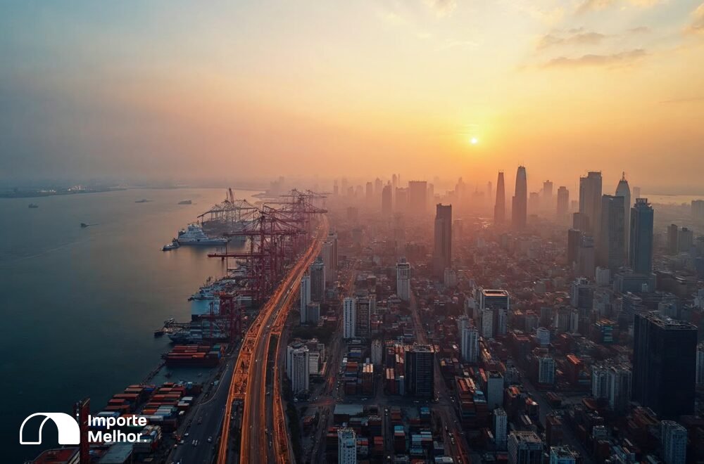 Vista panorâmica de Singapura como hub de sourcing e comércio internacional