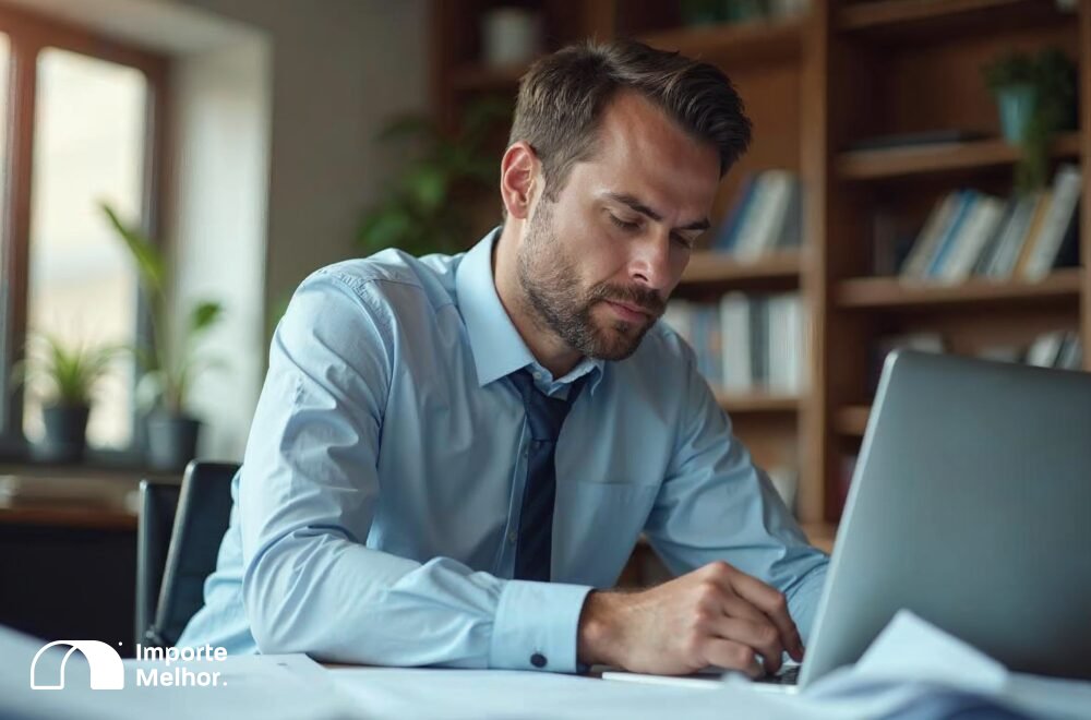 Empresário analisando documentos de importação relacionados ao AFRMM importação