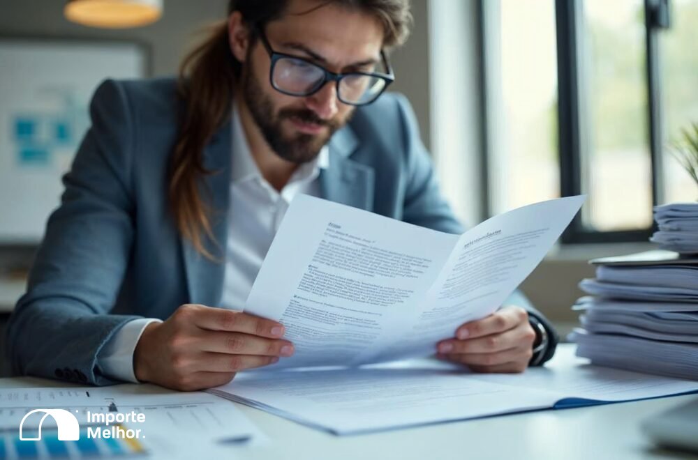 Especialista analisando documentação regulatória de anuência Inmetro brinquedo importação