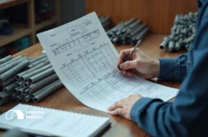 Engenheiro analisando especificações técnicas para anuência Inmetro tubos de aço carbono