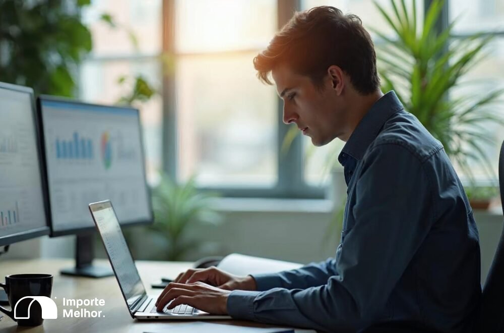 Gestor consultando informações sobre integração da API Recintos Aduaneiros no computador
