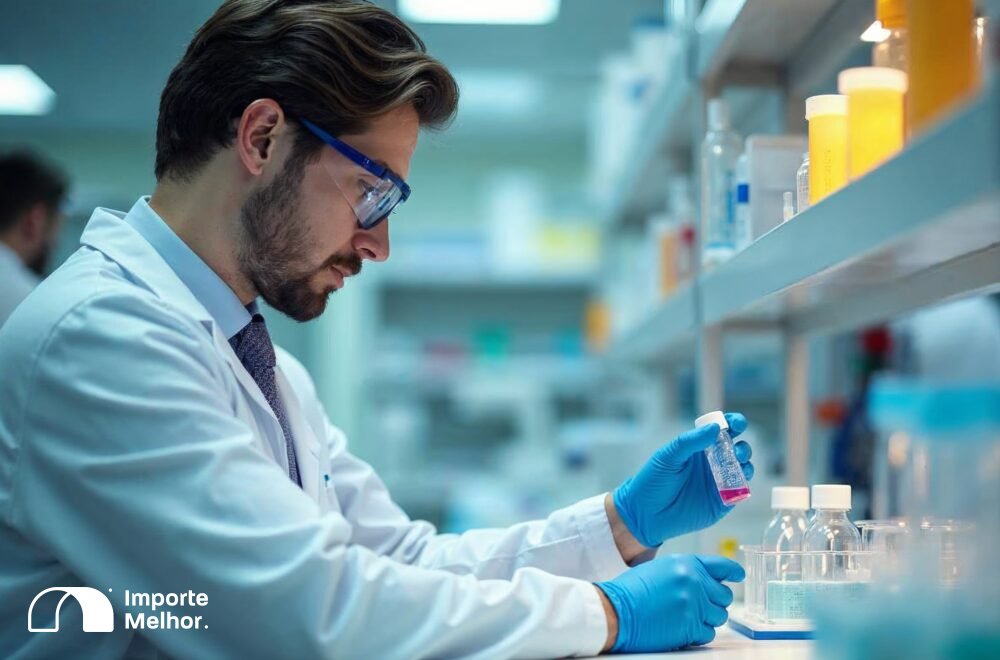 Técnico analisando substâncias classificadas como ATT_12040 DUIMP Ibama POP em laboratório de controle ambiental