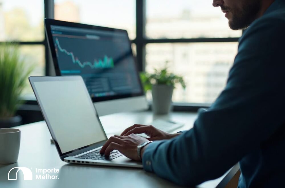 Empresário analisando dados de importação que influenciam os canais de conferência aduaneira