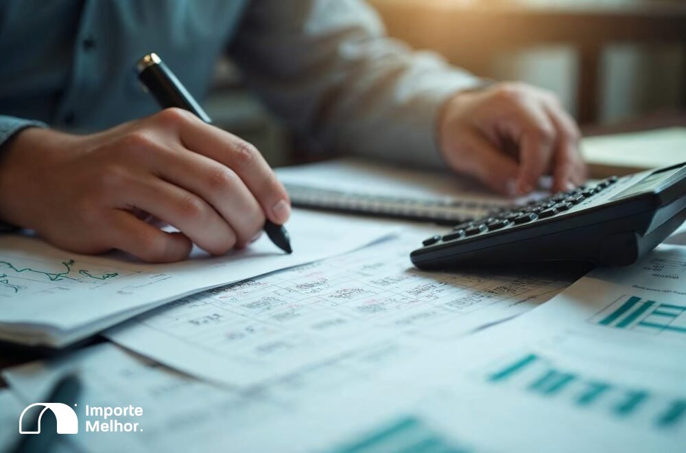 Contador analisando códigos cClassTrib DI DUIMP em planilha impressa de classificação tributária