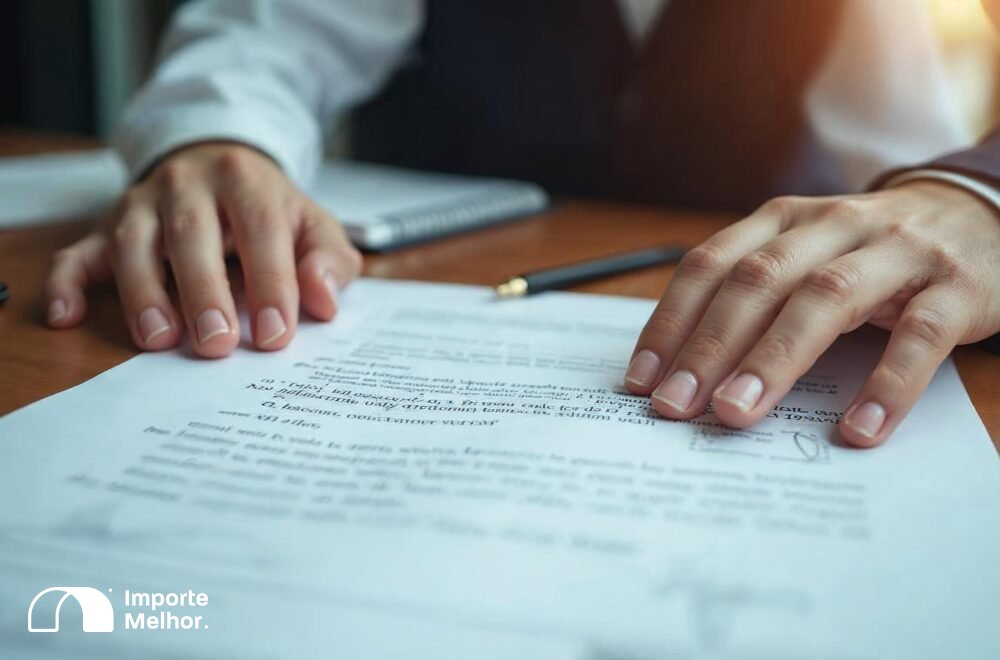 Documentos de contrato e despacho aduaneiro sobre mesa ilustrando o panorama legal de conta e ordem vs importação direta