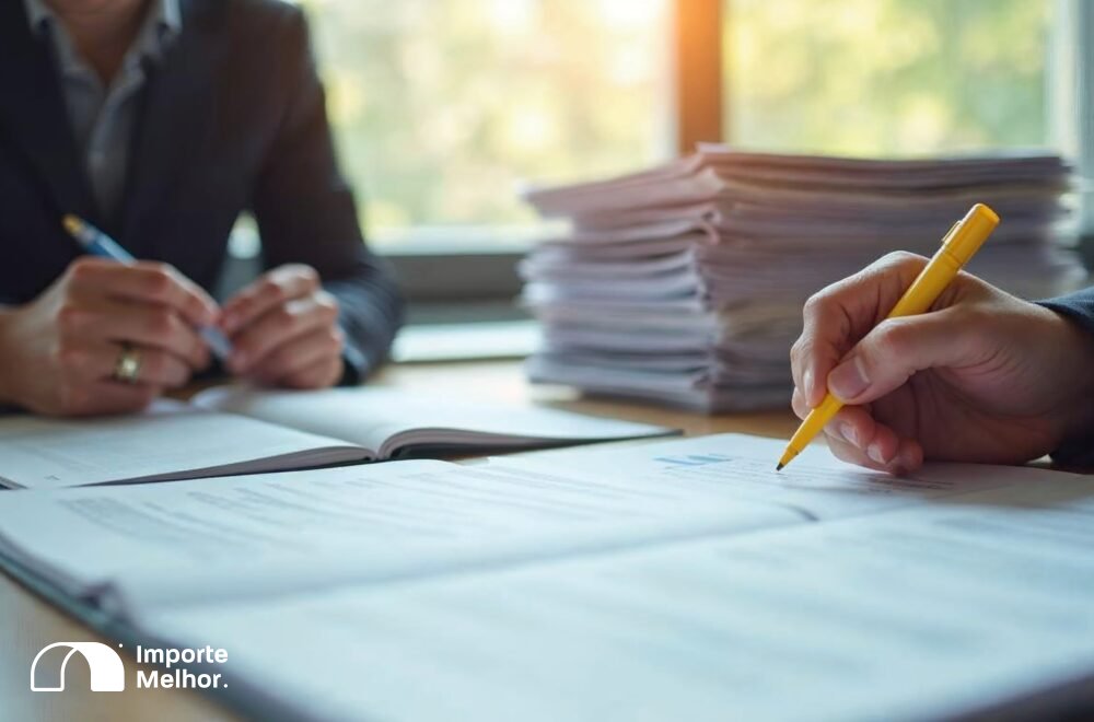 Profissional analisando documentação regulatória do novo processo de importação DUIMP
