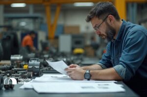 Engenheiro analisando especificações técnicas para pedido de ex-tarifário importação