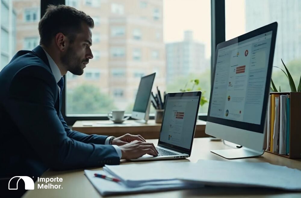 Empresário acessando sistema para entender o RADAR de importação