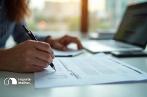 Empresária revisando contrato de habilitação para importar por encomenda