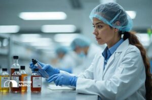 Inspetor examinando embalagens de preparações de bebidas em inspeção física Anvisa NCM 21069010