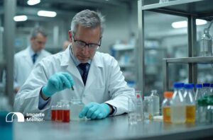 Inspetor examinando amostras de insumos de bebidas, representando a inspeção física Anvisa NCM 21069010