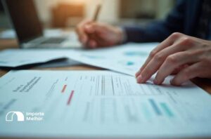 Fiscal analisando documentos de licenciamento Ibama importação PCB sobre mesa de escritório