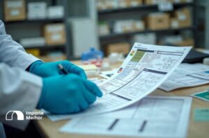Técnico analisando fichas de segurança para licenciamento Ibama produtos químicos POP