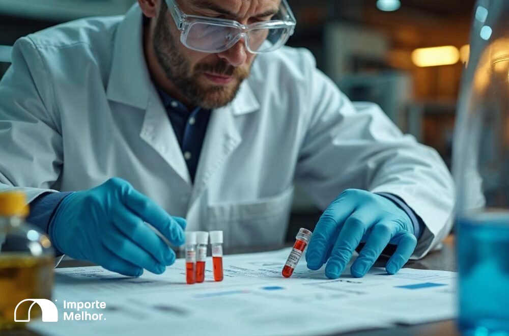 Técnico analisando substâncias sujeitas ao licenciamento Ibama produtos químicos POP