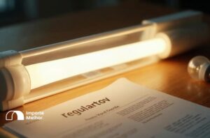 Lâmpada fluorescente e LED sobre mesa representando proibição importação lâmpadas fluorescentes