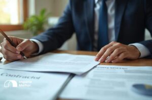 Empresário revisando contrato de responsabilidade solidária conta e ordem