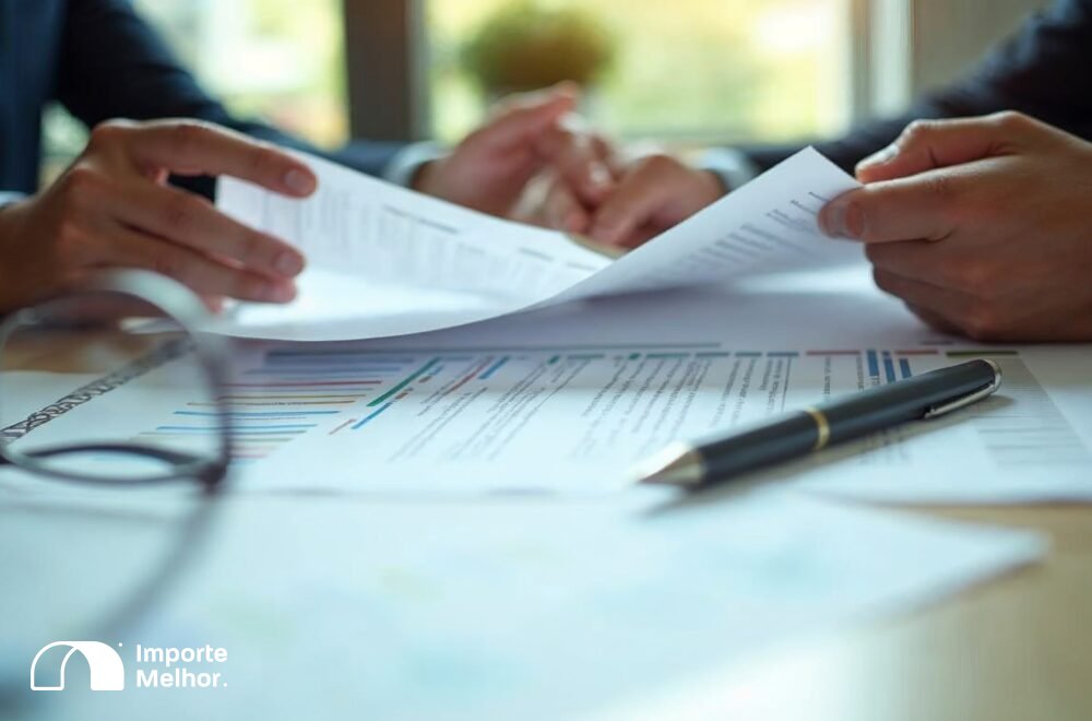 Comparação de instrumentos de trade finance importação com documentos bancários sobre mesa